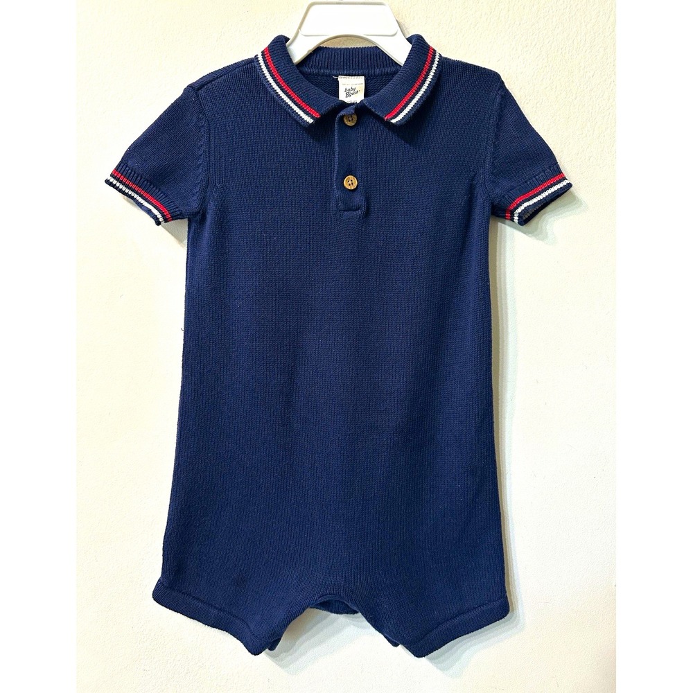 Baby Bgosh OshKosh Navy Blue Knit Polo Romper 18M Short Sleeve One Piece Cotton